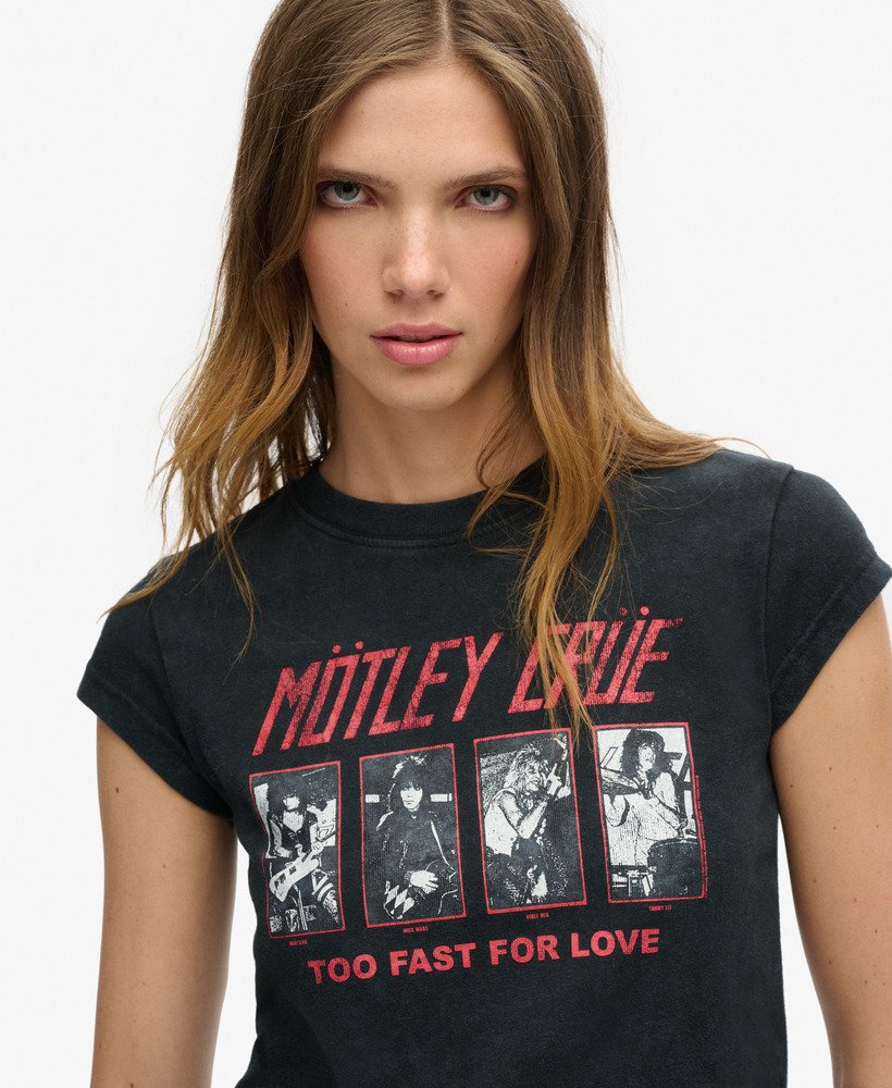 motley crue x superdry t-shirt met korte mouwen in heavy amp black
