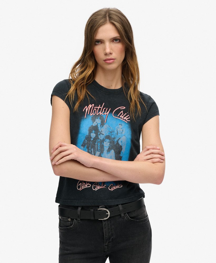 motley crue x superdry t-shirt met korte mouwen in heavy back in zwart