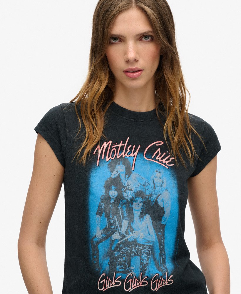 motley crue x superdry t-shirt met korte mouwen in heavy back in zwart
