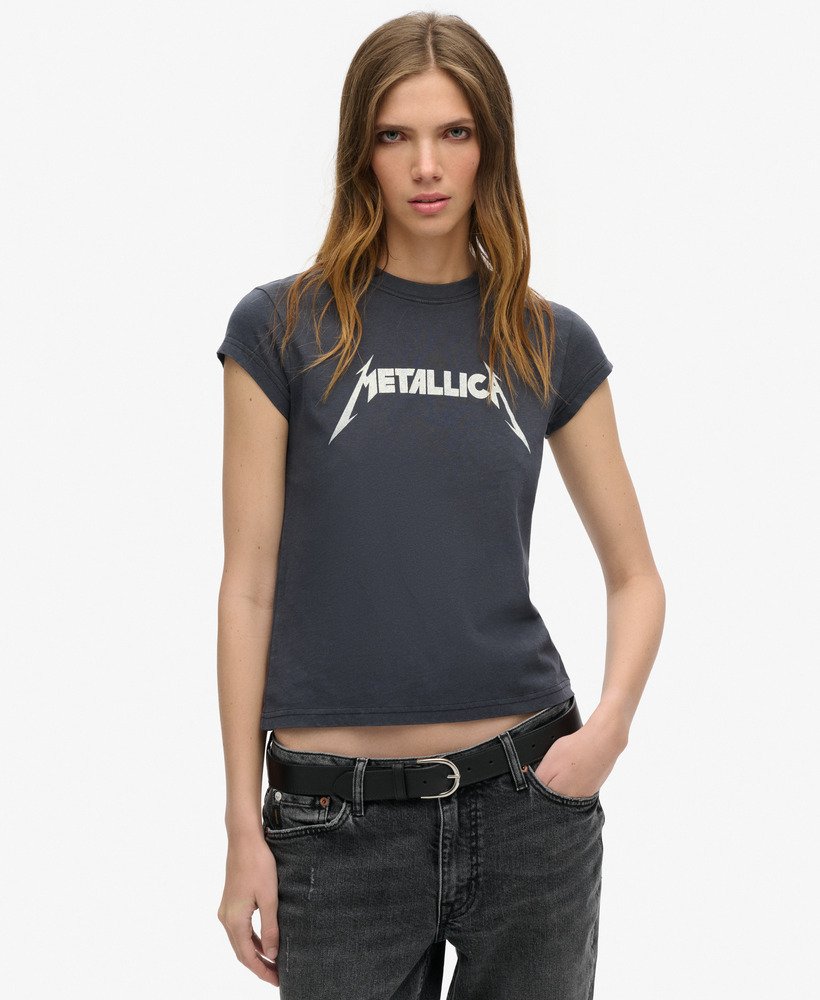 metallica x superdry t-shirt met korte mouwen in middenzwart.