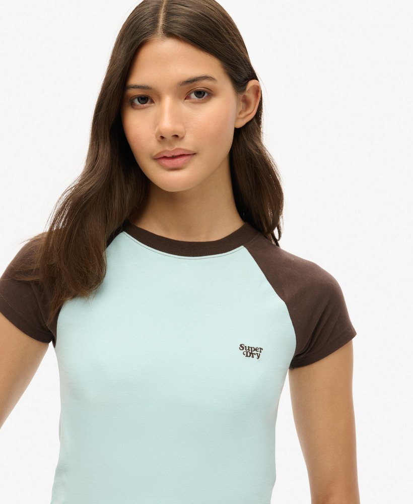 korte baseball baby t-shirt in lichtblauwdonker chocoladebruin