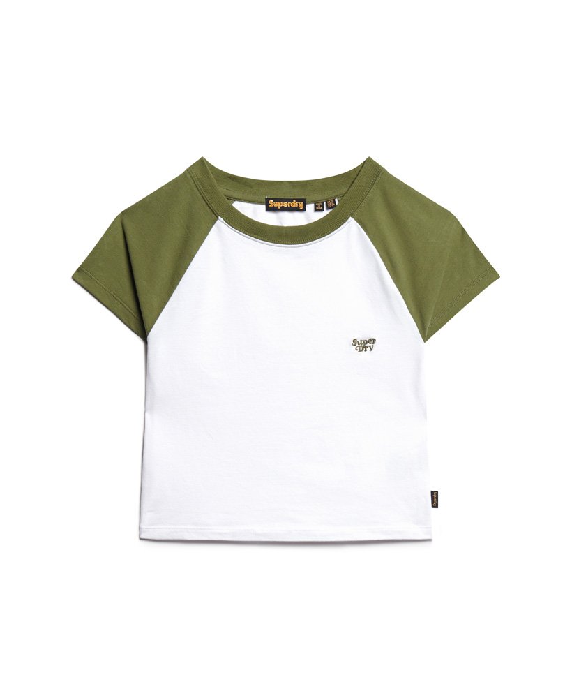korte baby-t-shirt in baseballstijl in optischolijfkleurig kaki