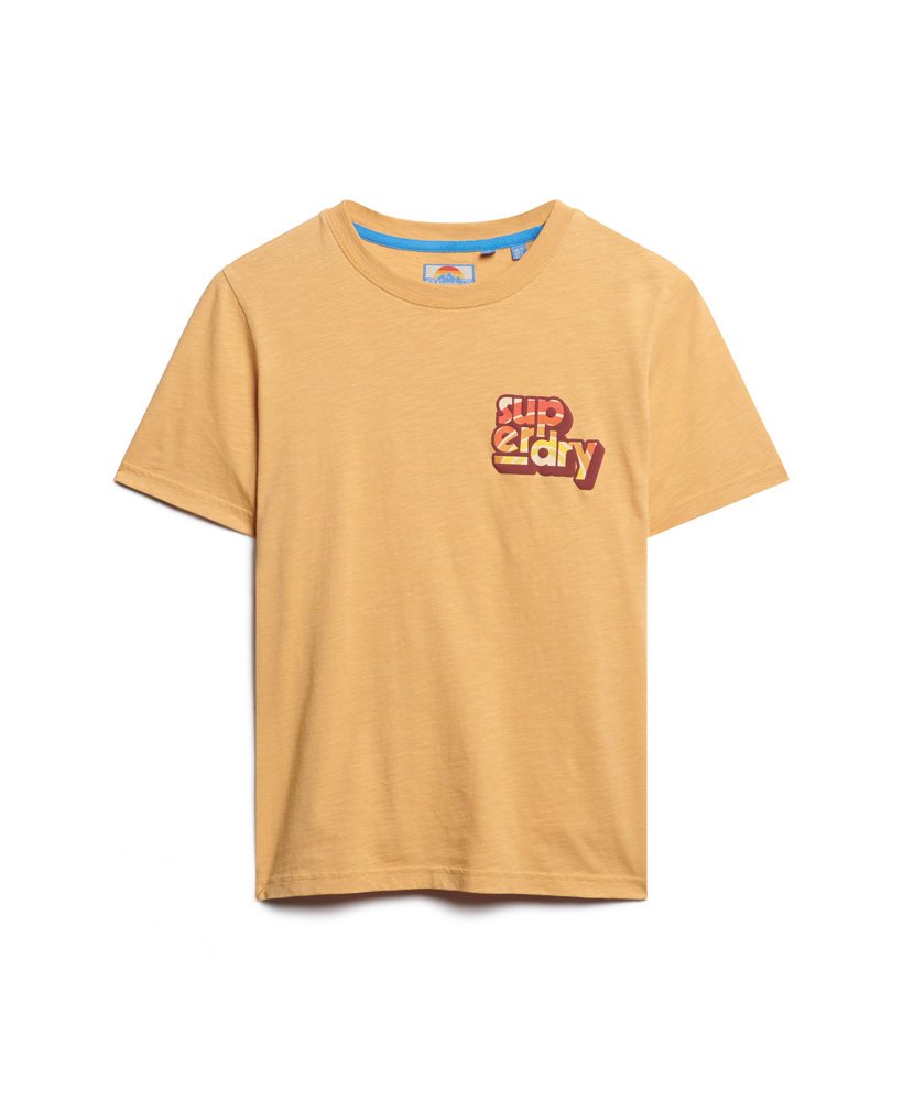klassiek t-shirt met logo uit de jaren 70 in lichtbeige.