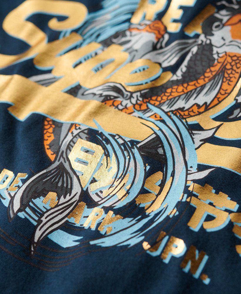 t-shirt met vintage japans logo in donkerblauw