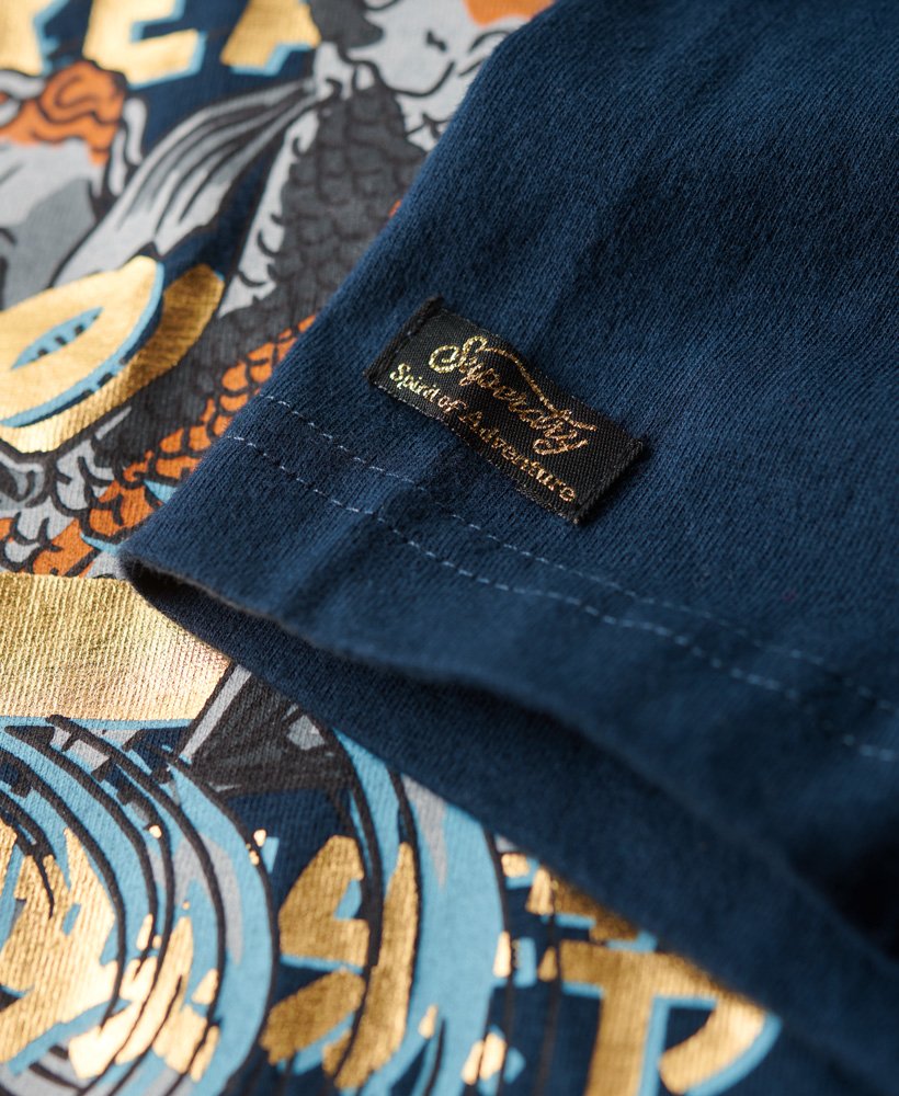 t-shirt met vintage japans logo in donkerblauw