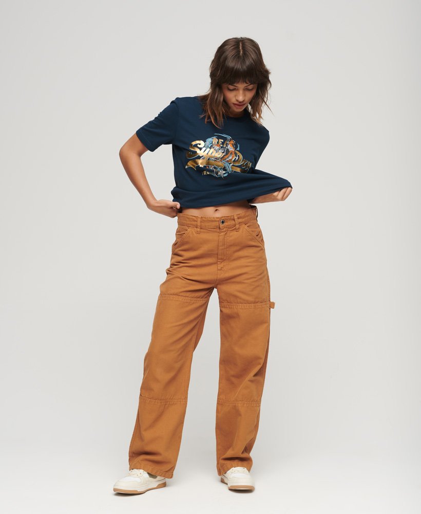 t-shirt met vintage japans logo in donkerblauw
