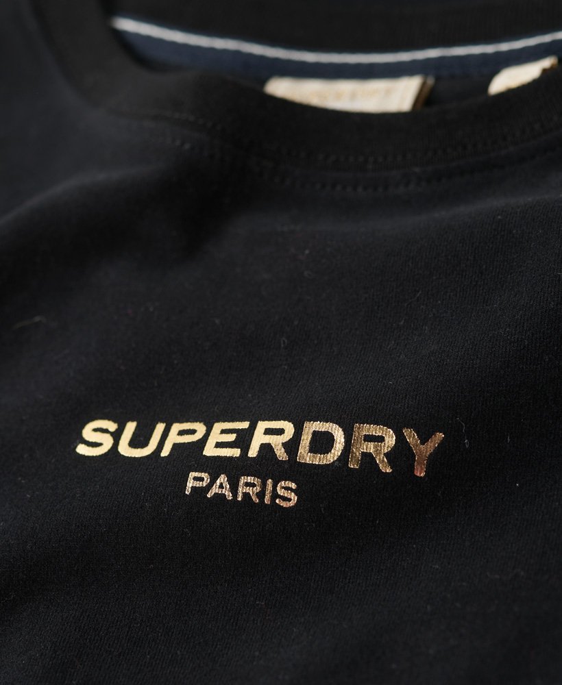 sport luxe logo fitted cropped t-shirt in zwartgoud