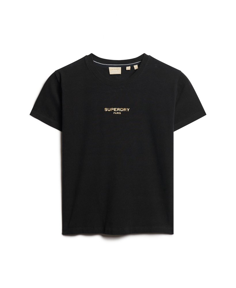sport luxe logo fitted cropped t-shirt in zwartgoud