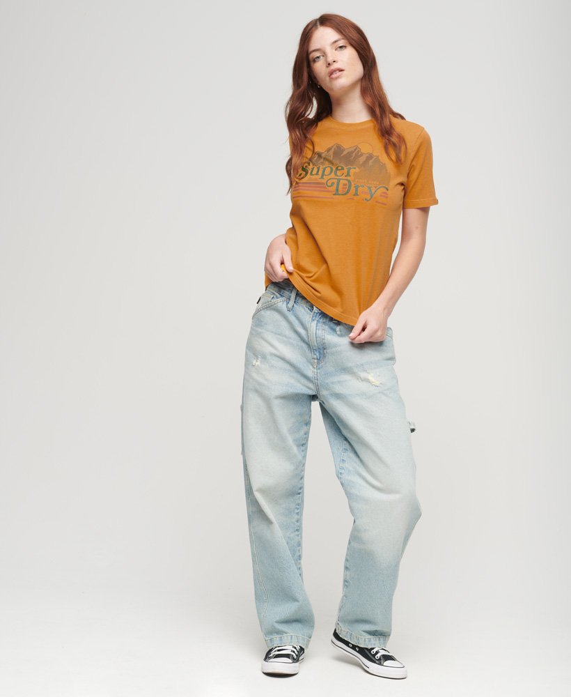 outdoor gestreept grafisch t-shirt in goudgele gemêleerde kleur