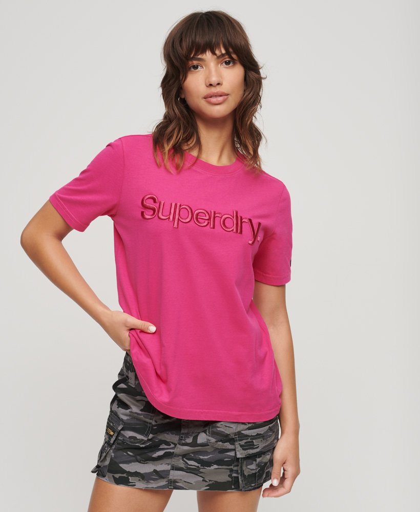 t-shirt met tonale geborduurde logo in frambozenroze