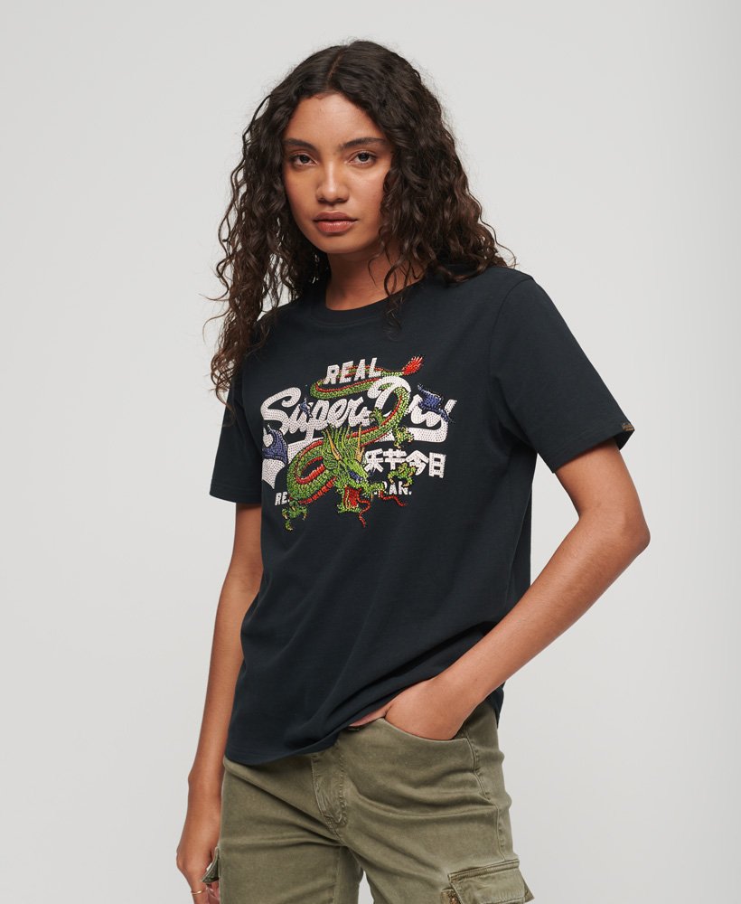 vintage logo t-shirt met tekstprint in gitzwart