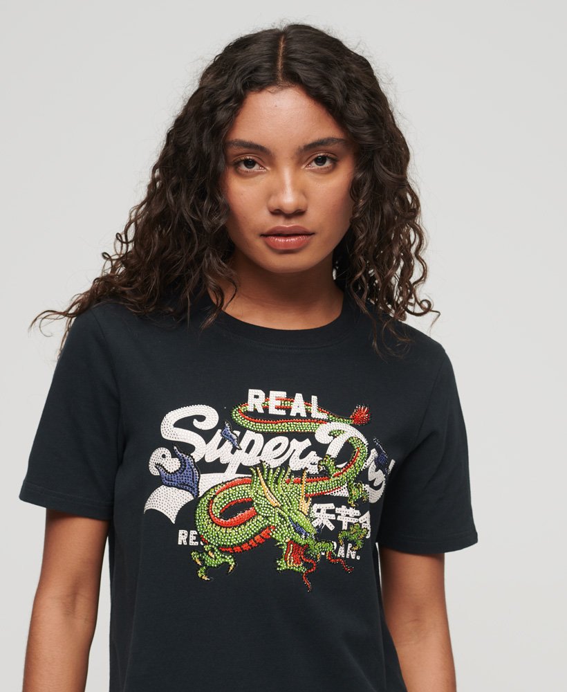 vintage logo t-shirt met tekstprint in gitzwart