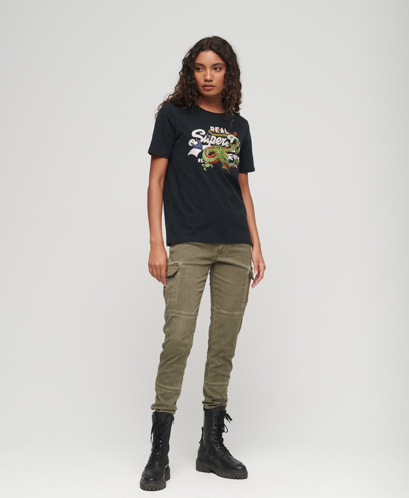 vintage logo t-shirt met tekstprint in gitzwart