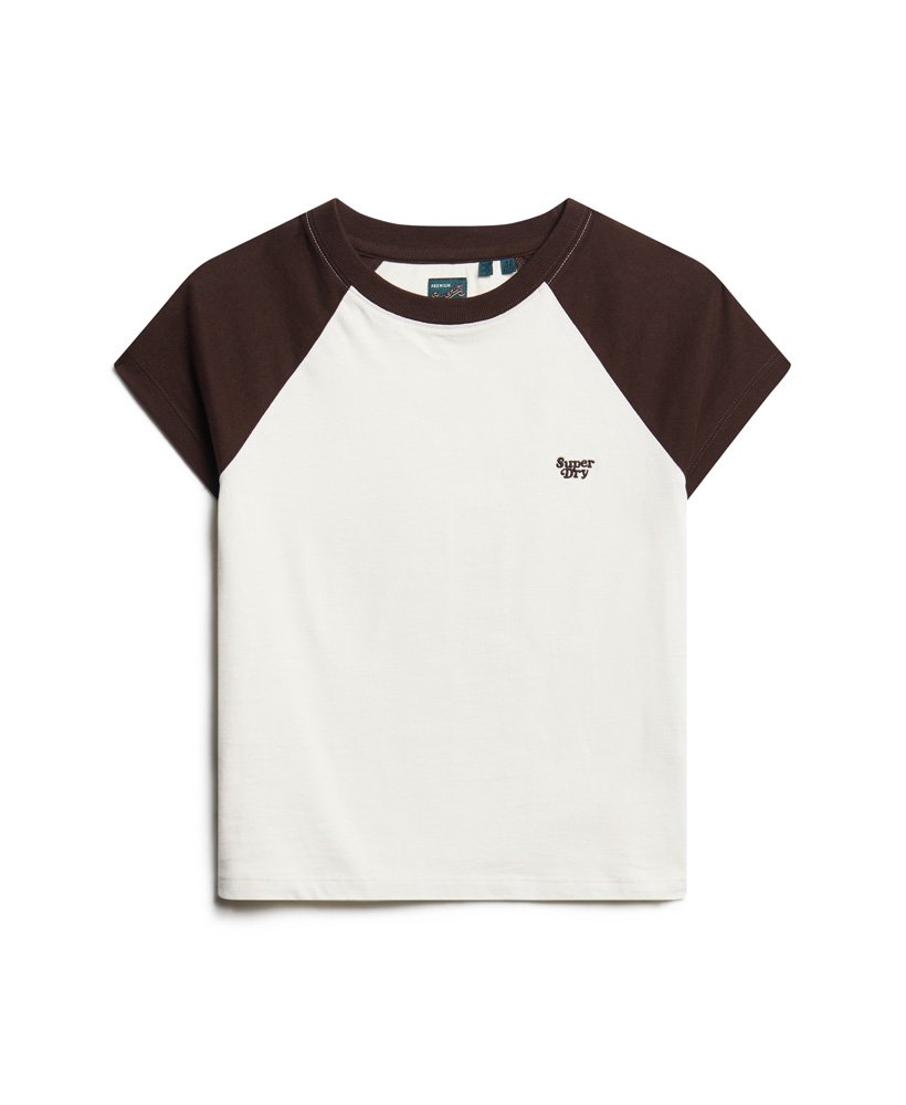 t-shirt met essential logo raglan van biologisch katoen in gebroken witdonker chocoladebruin.