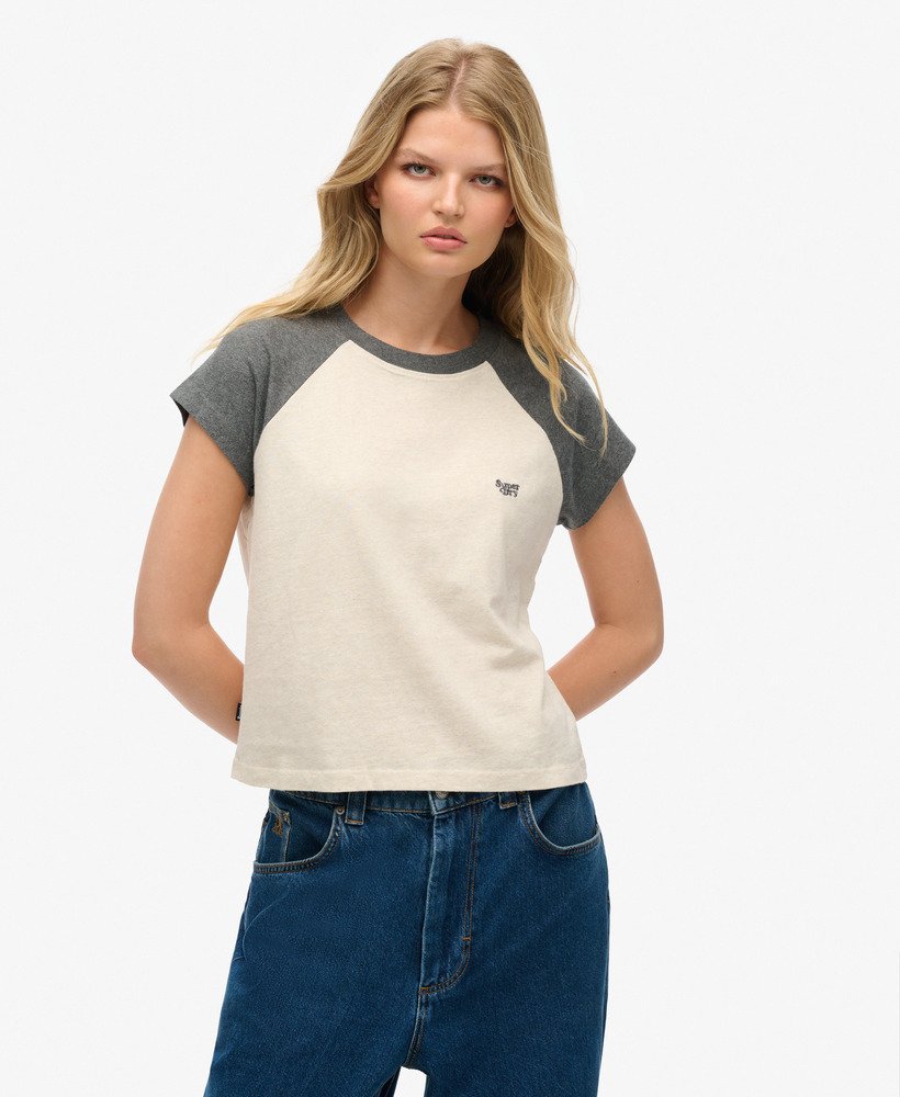 t-shirt met essential logo raglan van biologisch katoen in licht havermoutgrijsrijk antracietgrijs
