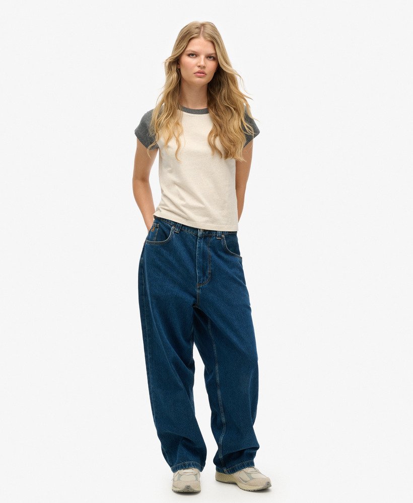 t-shirt met essential logo raglan van biologisch katoen in licht havermoutgrijsrijk antracietgrijs