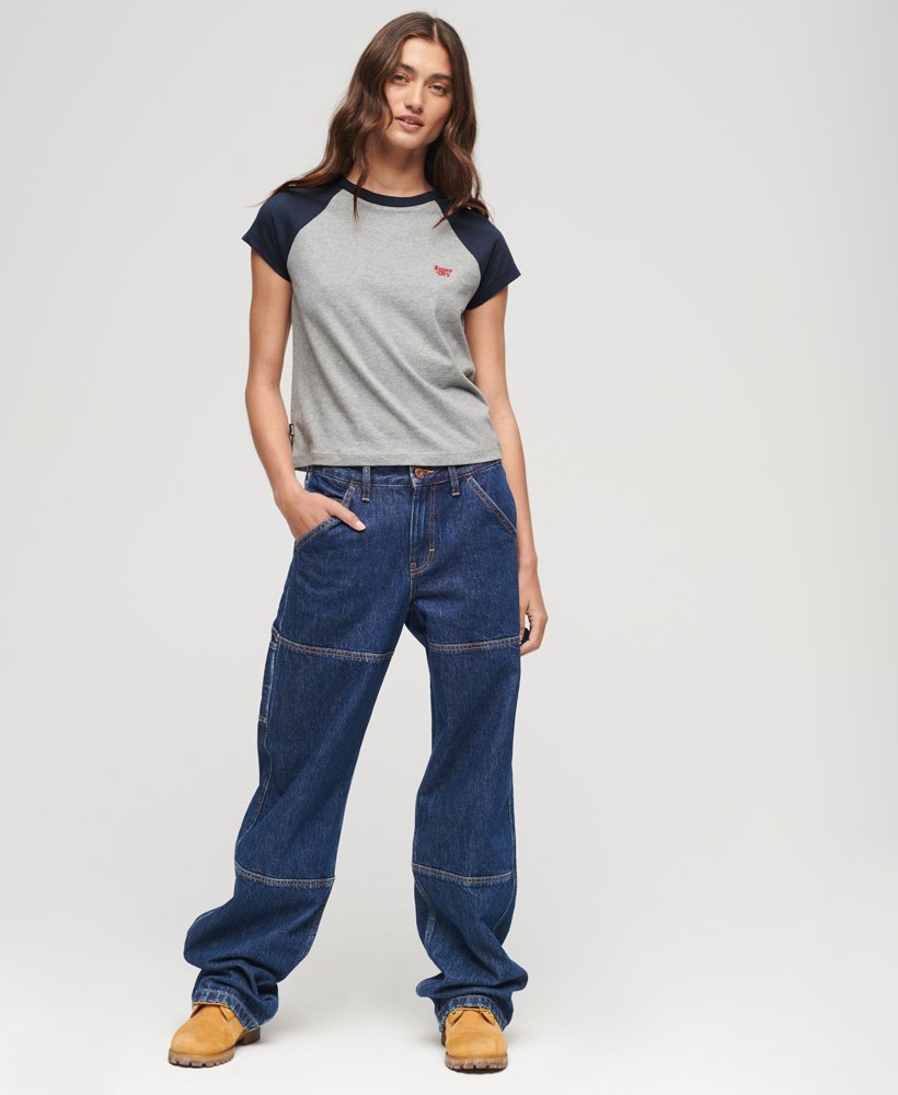 t-shirt met essential-logo van biologisch katoen in grijs gemêleerdpreppy marineblauw