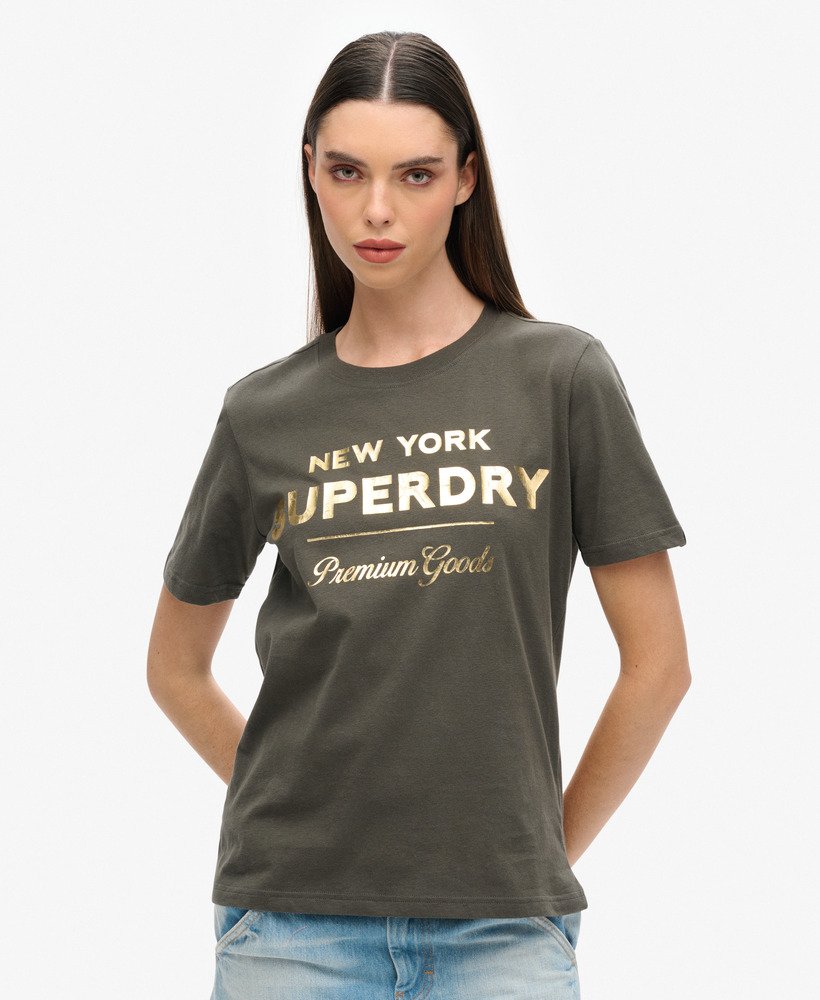 luxe metallic logo t-shirt in vintage zwart