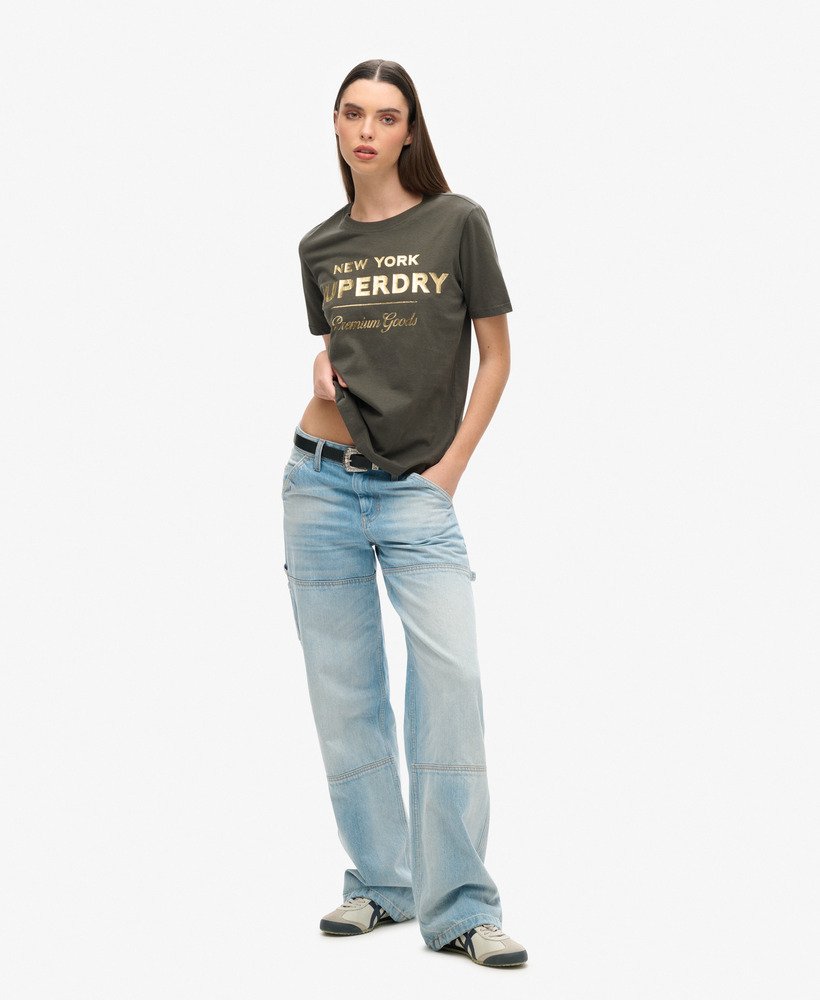 luxe metallic logo t-shirt in vintage zwart