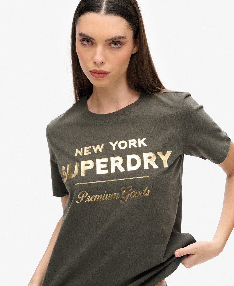 luxe metallic logo t-shirt in vintage zwart