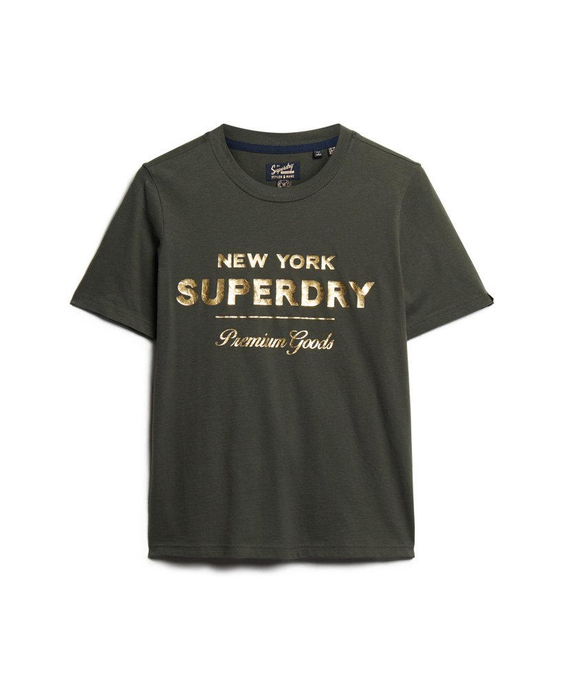 luxe metallic logo t-shirt in vintage zwart