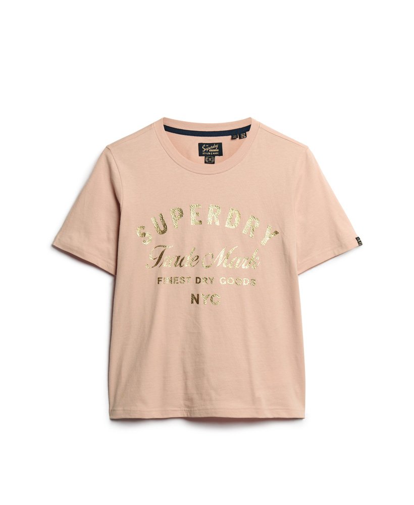 luxe metallic logo t-shirt in vintage blushroze