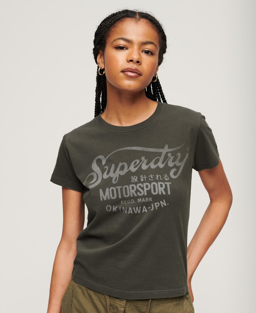 boho biker script graphic t-shirt in vintage black
