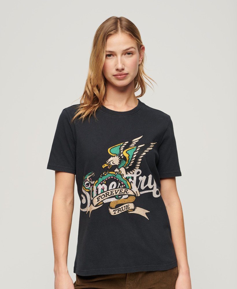 tattoo script graphic t-shirt in gitzwart