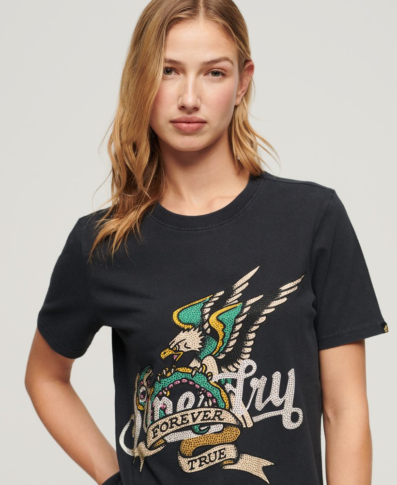 tattoo script graphic t-shirt in gitzwart