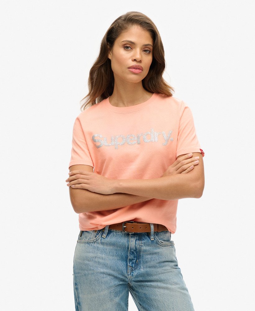 metallic core logo t-shirt in papaya punch pink