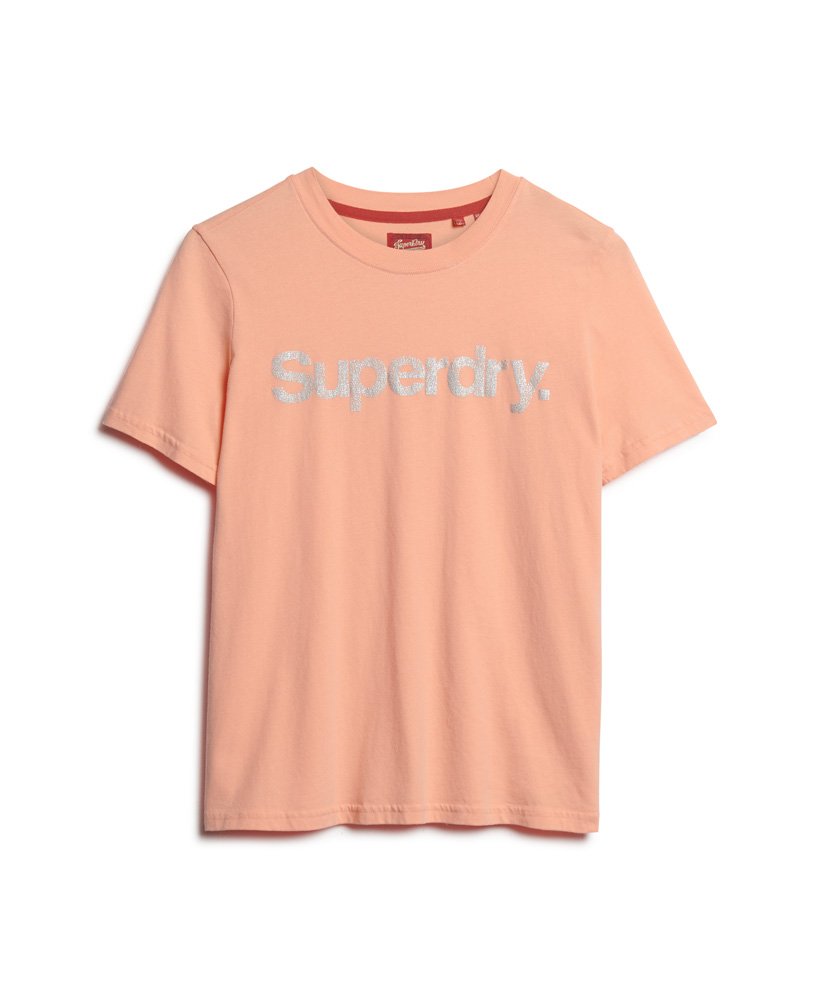 metallic core logo t-shirt in papaya punch pink
