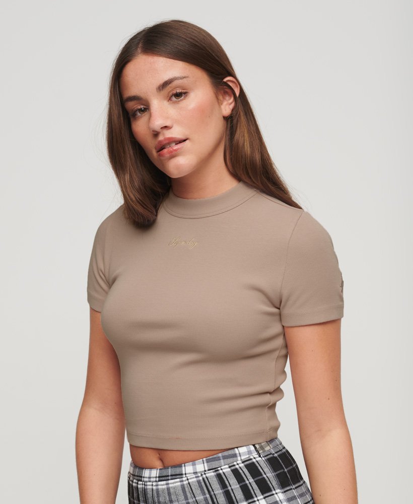 geborduurd cropped t-shirt van biologisch katoen in zachtroze.