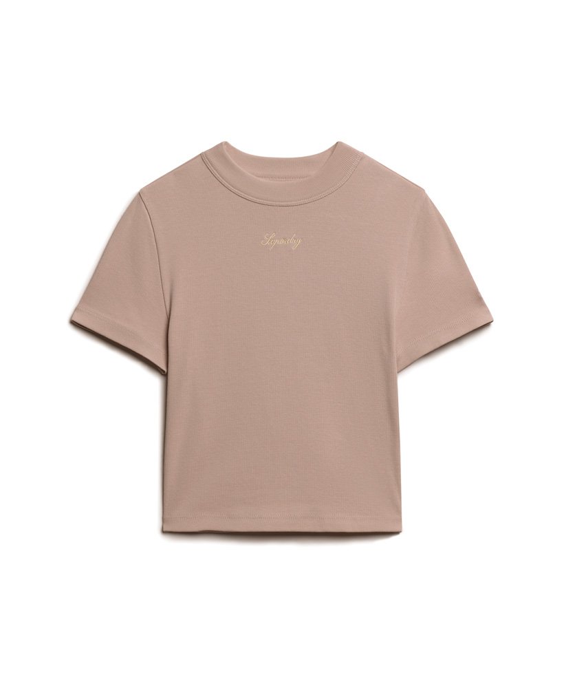geborduurd cropped t-shirt van biologisch katoen in zachtroze.