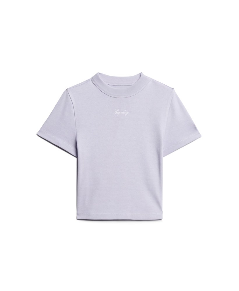geborduurd cropped t-shirt van biologisch katoen in cosmic sky purple.