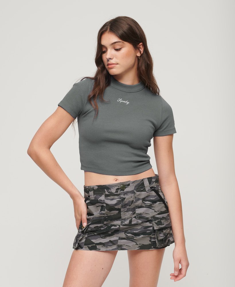 geborduurd cropped t-shirt van biologisch katoen in stormy weather blue