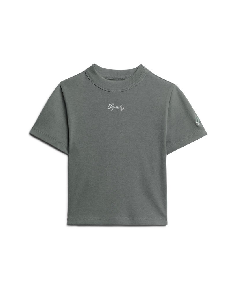 geborduurd cropped t-shirt van biologisch katoen in stormy weather blue