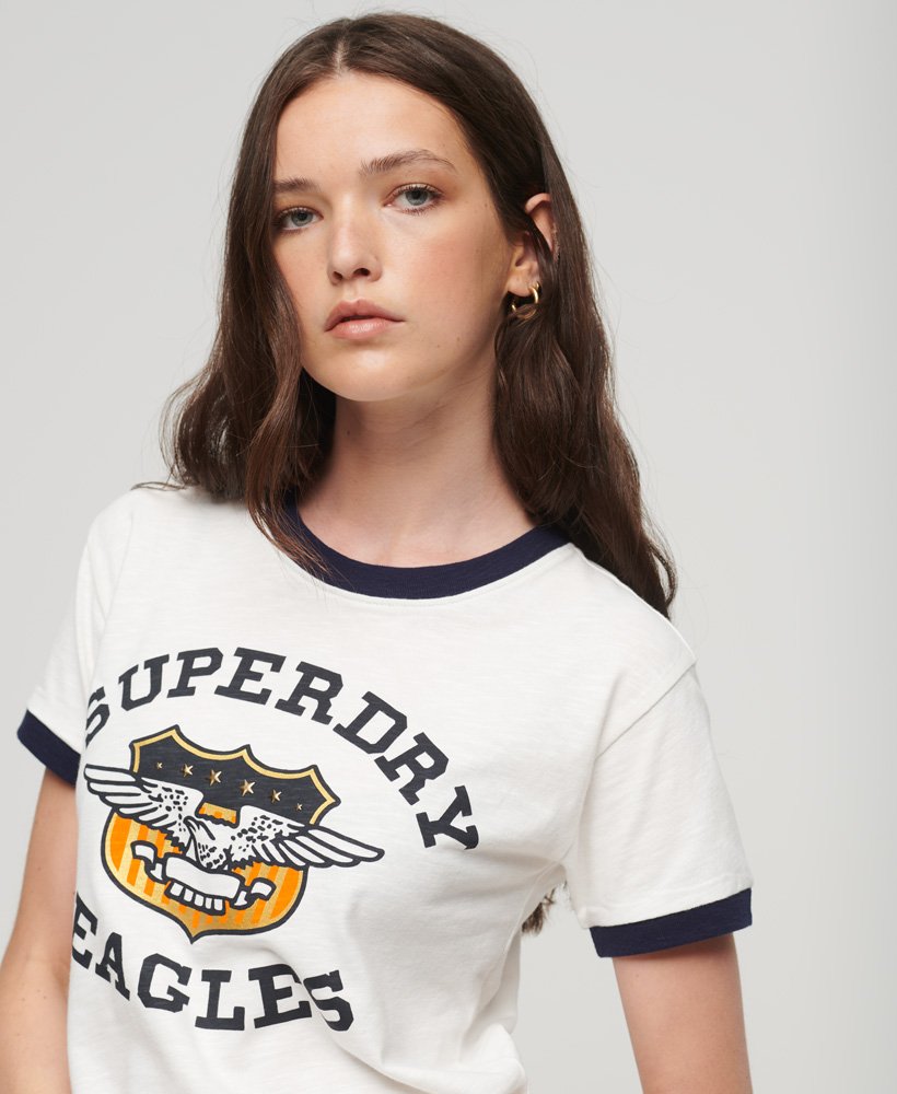 vintage americana grafisch t-shirt in ecru rich navy