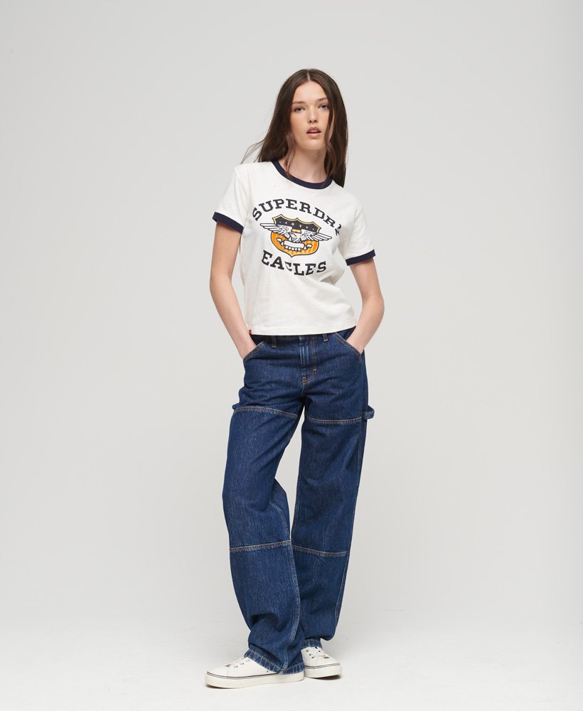 vintage americana grafisch t-shirt in ecru rich navy