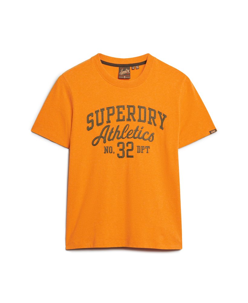 sportief t-shirt met scriptprint in gemêleerd goud.