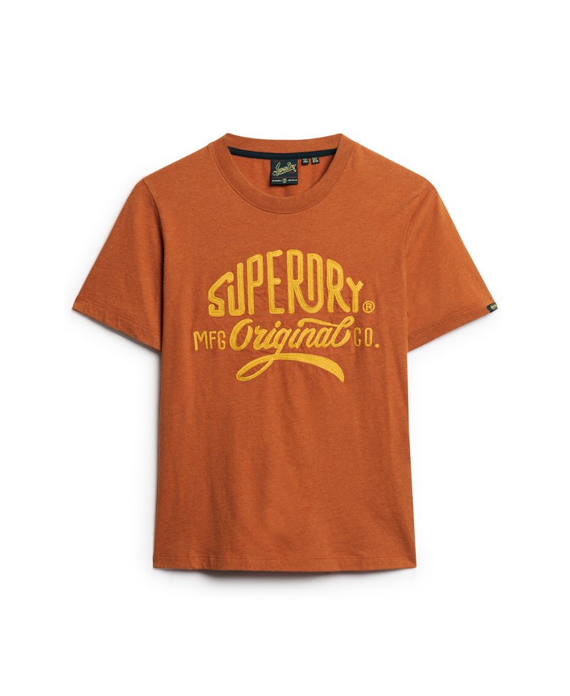 sportief t-shirt met scriptprint in roestbruin gemêleerde kleur.