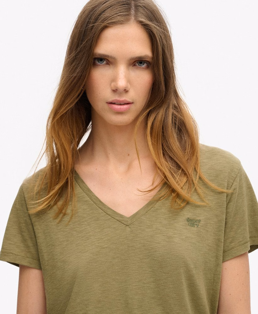 Geborduurd T-shirt met V-hals en slub-structuur