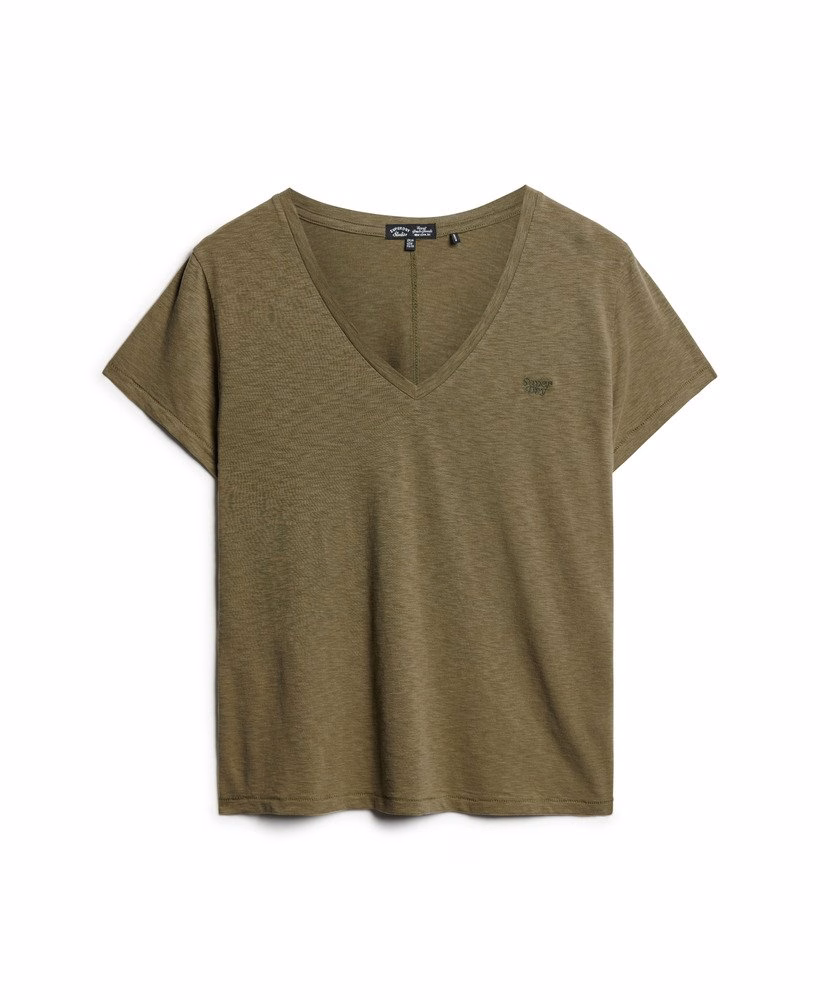 Geborduurd T-shirt met V-hals en slub-structuur