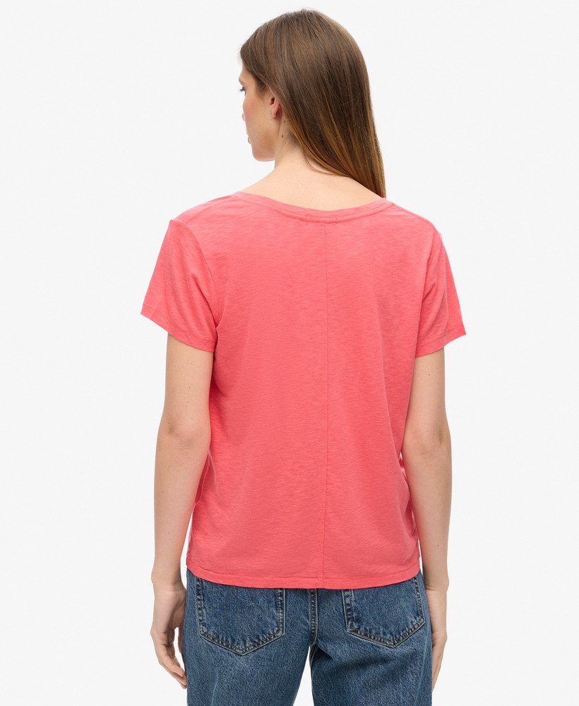 geborduurd t-shirt met v-hals en slub-print in de kleur spiced coral