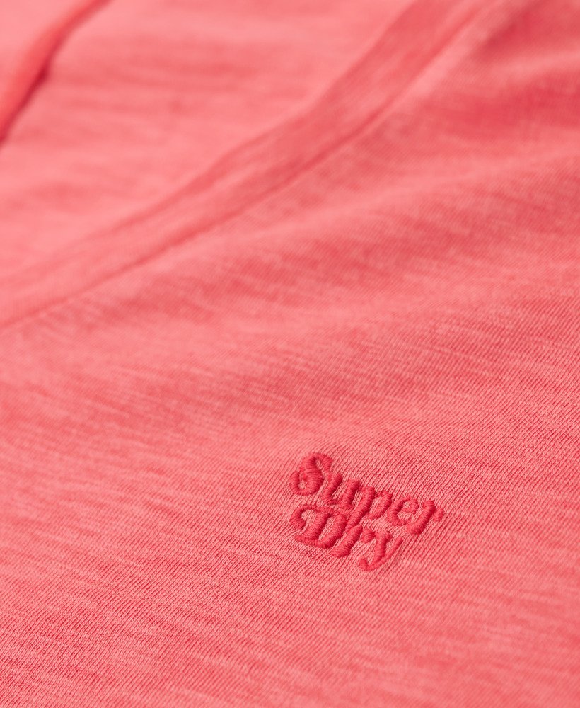 geborduurd t-shirt met v-hals en slub-print in de kleur spiced coral