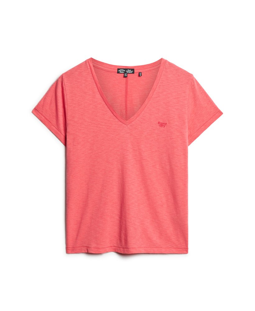geborduurd t-shirt met v-hals en slub-print in de kleur spiced coral
