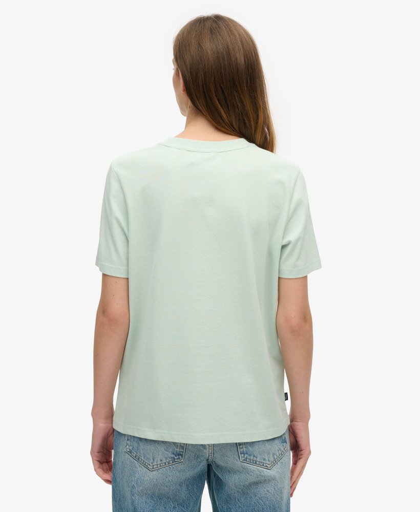 t-shirt van biologisch katoen met vintage logo en borduursel in surfspraygroen.