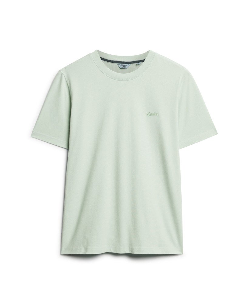 t-shirt van biologisch katoen met vintage logo en borduursel in surfspraygroen.