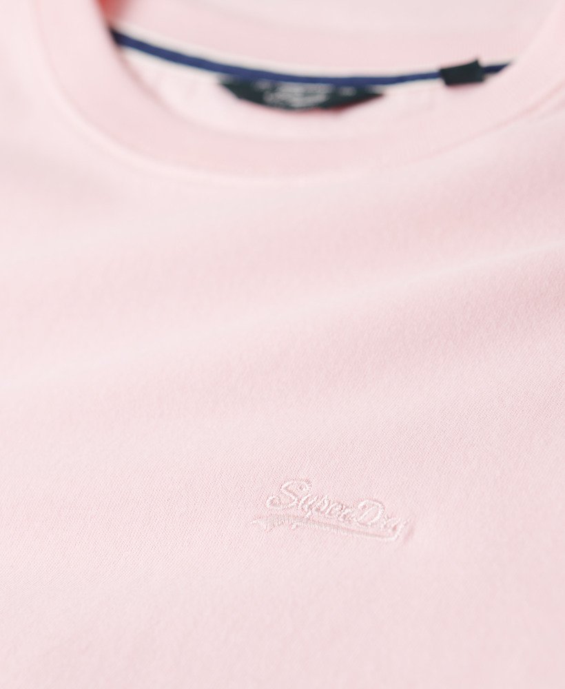 t-shirt van biologisch katoen met vintage logo en borduursel in lichtroze.