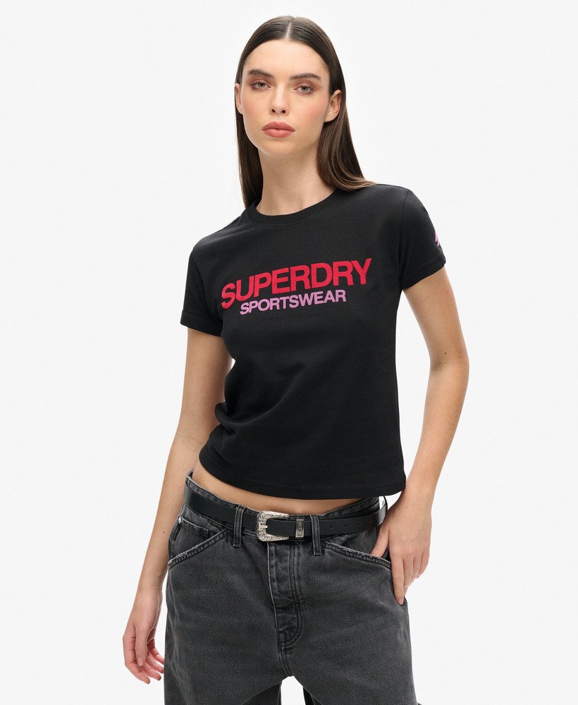 getailleerd t-shirt met sportlogo in zwart
