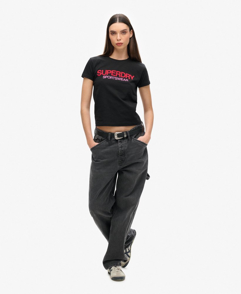 getailleerd t-shirt met sportlogo in zwart